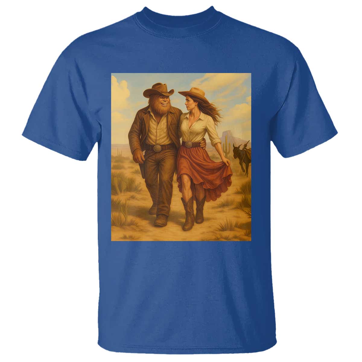 Cowboy Bigfoot T Shirt Funny Sasquatch Dancing Cowgirl Western Country TS14 Royal Blue Print Your Wear