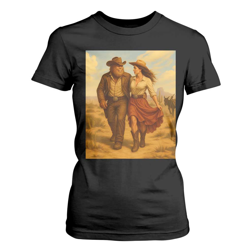 Cowboy Bigfoot T Shirt For Women Funny Sasquatch Dancing Cowgirl Western Country - Print Your Wear