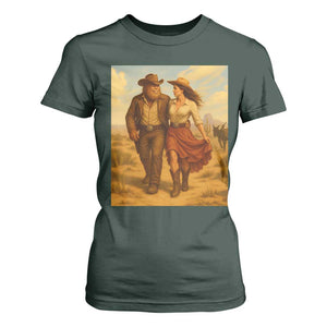 Cowboy Bigfoot T Shirt For Women Funny Sasquatch Dancing Cowgirl Western Country TS14 Dark Forest Green Print Your Wear