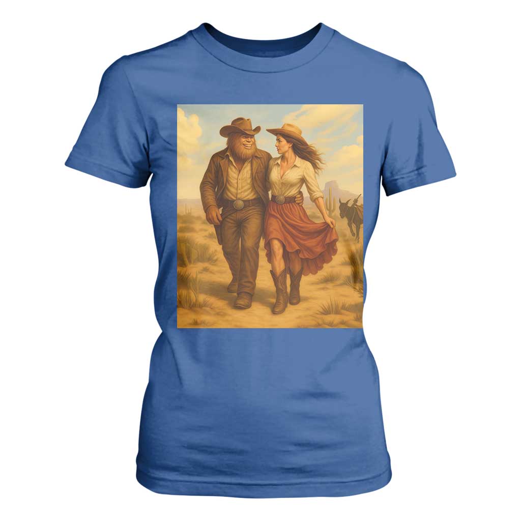 Cowboy Bigfoot T Shirt For Women Funny Sasquatch Dancing Cowgirl Western Country TS14 Royal Blue Print Your Wear