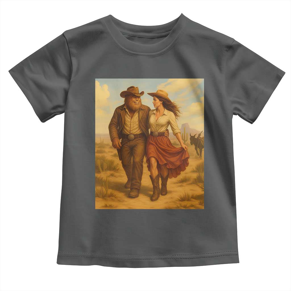 Cowboy Bigfoot Toddler T Shirt Funny Sasquatch Dancing Cowgirl Western Country TS14 Dark Heather Print Your Wear