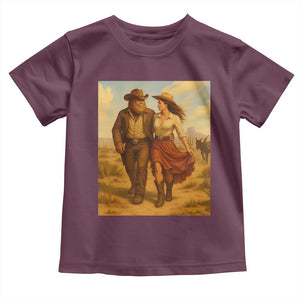 Cowboy Bigfoot Toddler T Shirt Funny Sasquatch Dancing Cowgirl Western Country TS14 Maroon Print Your Wear