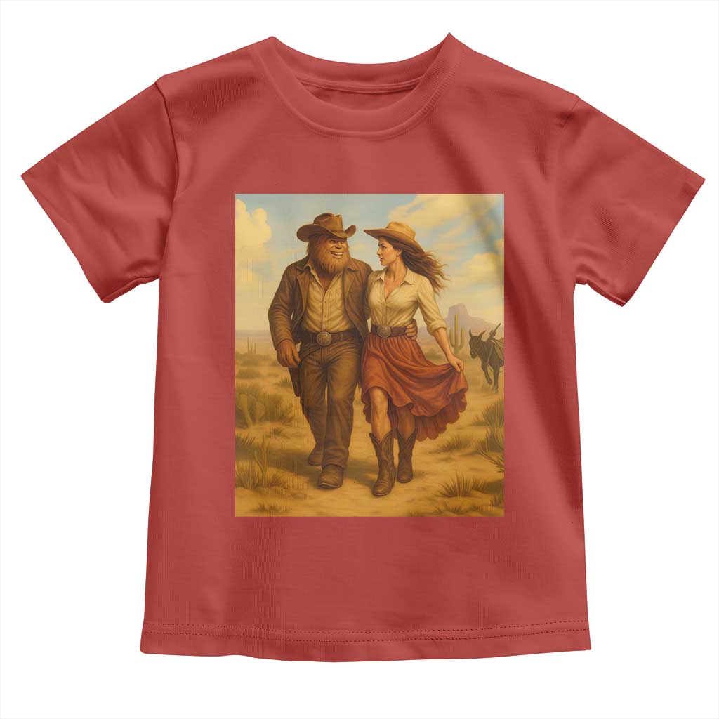 Cowboy Bigfoot Toddler T Shirt Funny Sasquatch Dancing Cowgirl Western Country TS14 Red Print Your Wear