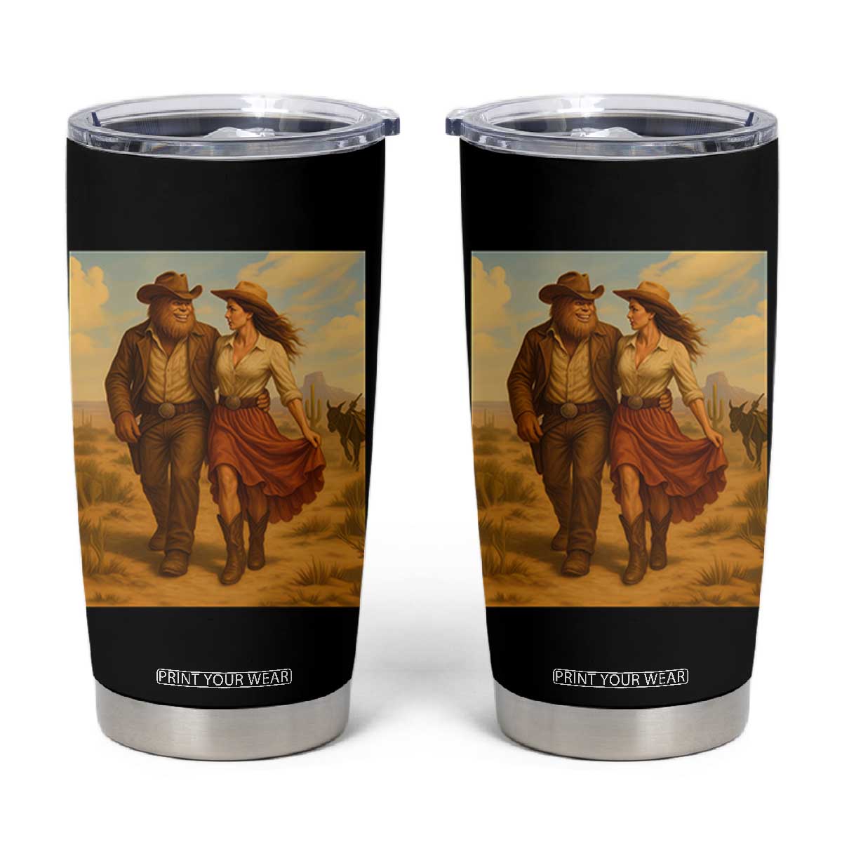 Cowboy Bigfoot Tumbler Cup Funny Sasquatch Dancing Cowgirl Western Country TS14 Black Print Your Wear