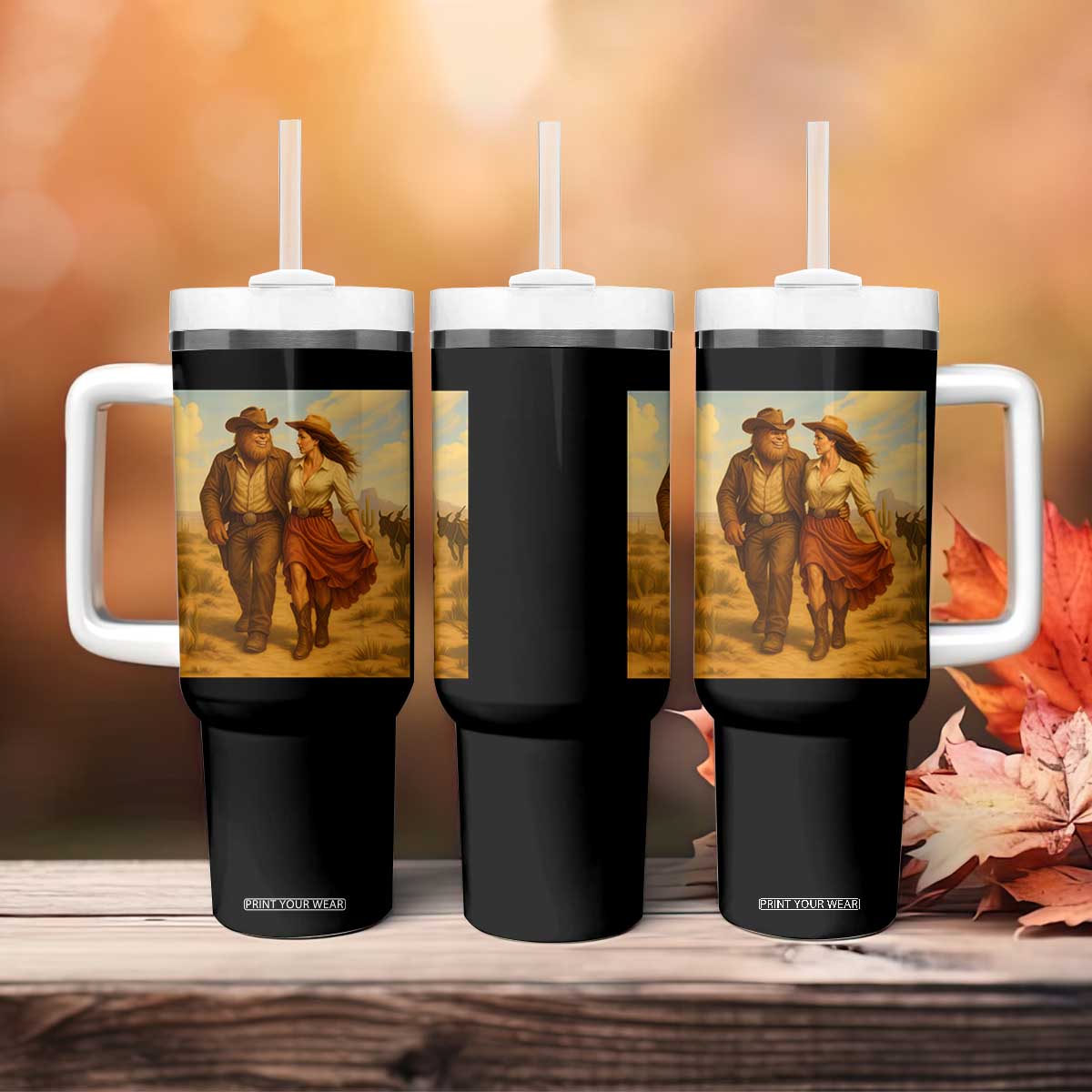 Cowboy Bigfoot Tumbler With Handle Funny Sasquatch Dancing Cowgirl Western Country TS14 Print Your Wear