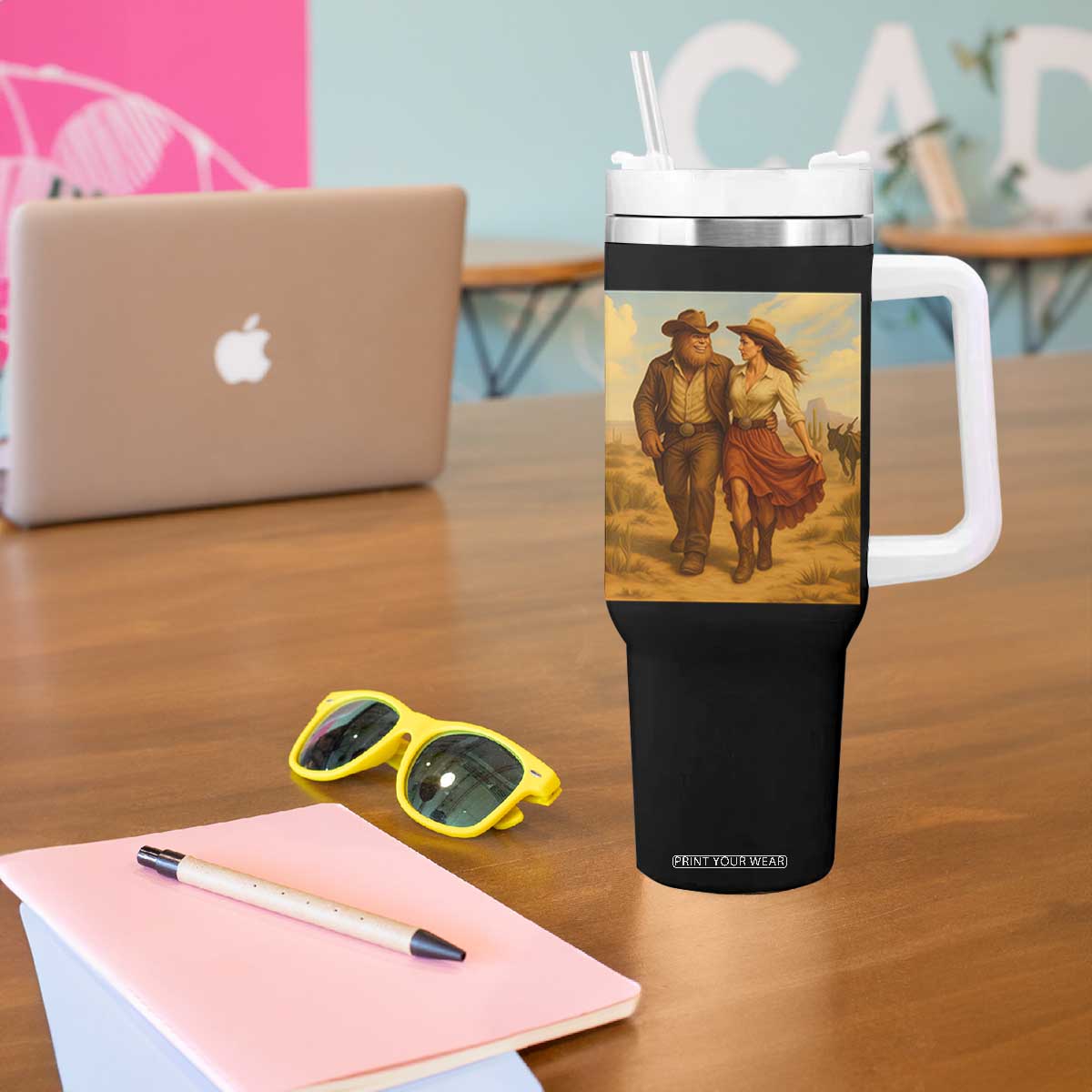 Cowboy Bigfoot Tumbler With Handle Funny Sasquatch Dancing Cowgirl Western Country TS14 Print Your Wear