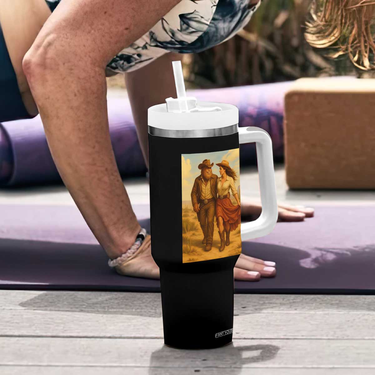 Cowboy Bigfoot Tumbler With Handle Funny Sasquatch Dancing Cowgirl Western Country TS14 Print Your Wear