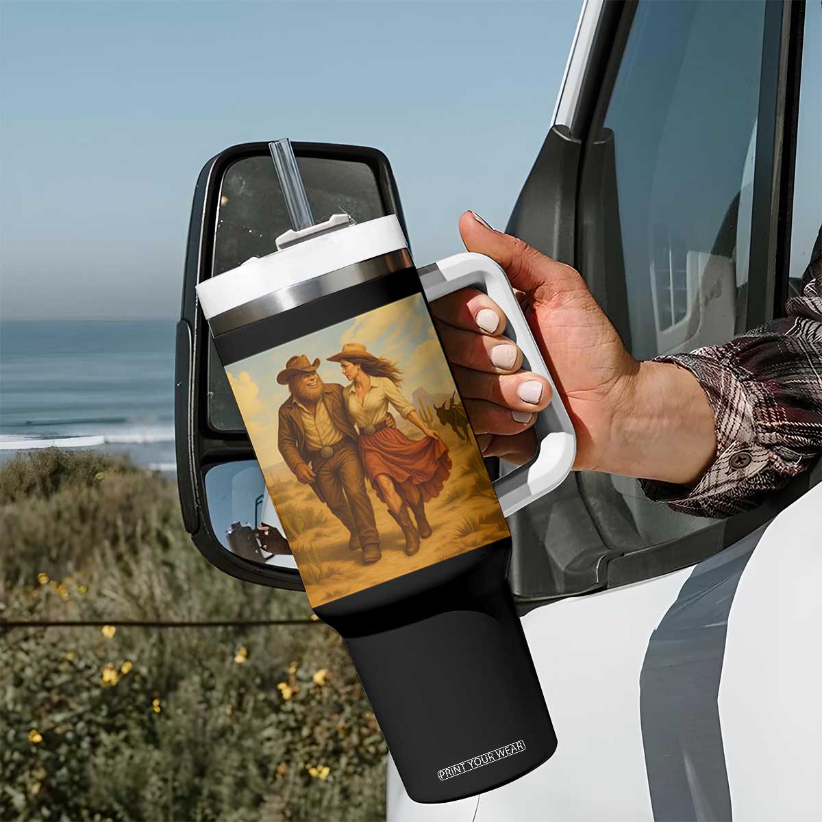 Cowboy Bigfoot Tumbler With Handle Funny Sasquatch Dancing Cowgirl Western Country TS14 Print Your Wear