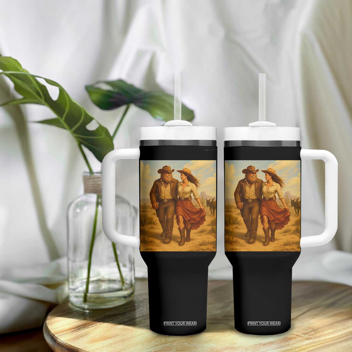 Cowboy Bigfoot Tumbler With Handle Funny Sasquatch Dancing Cowgirl Western Country TS14 Print Your Wear