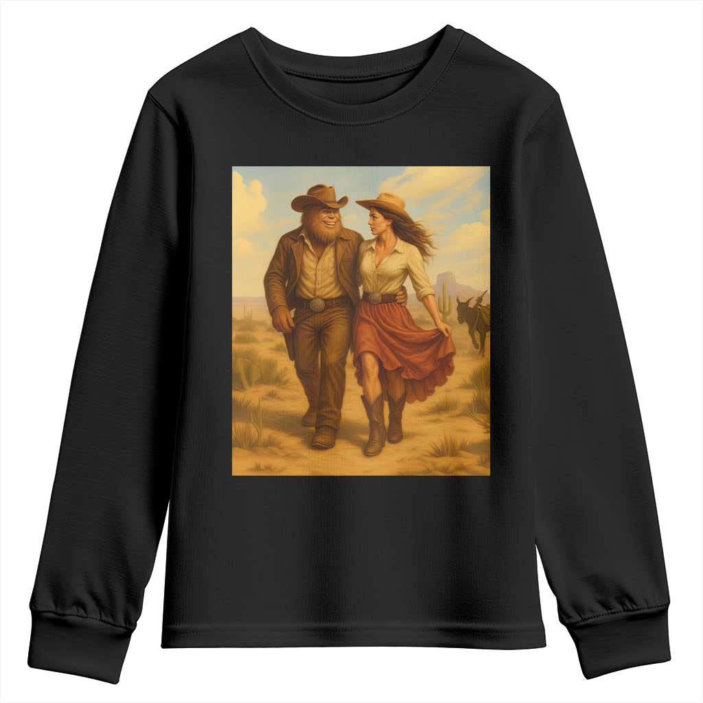 Cowboy Bigfoot Youth Sweatshirt Funny Sasquatch Dancing Cowgirl Western Country TS14 Black Print Your Wear