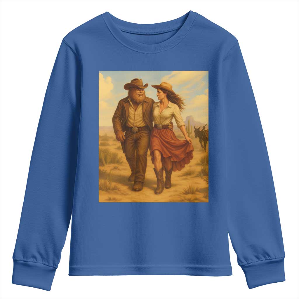 Cowboy Bigfoot Youth Sweatshirt Funny Sasquatch Dancing Cowgirl Western Country TS14 Royal Blue Print Your Wear