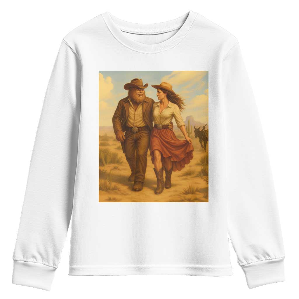 Cowboy Bigfoot Youth Sweatshirt Funny Sasquatch Dancing Cowgirl Western Country TS14 White Print Your Wear