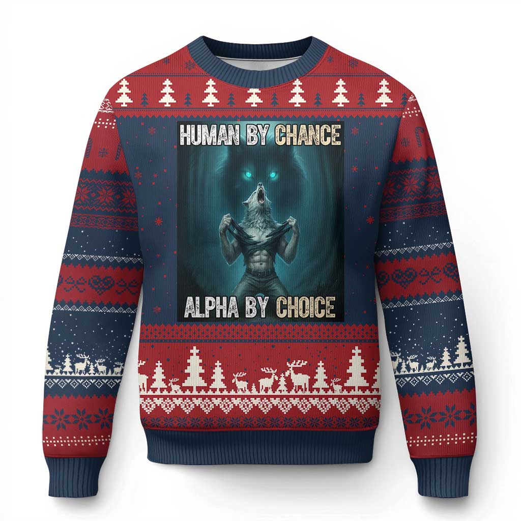 Funny Alpha Wolf Meme Ugly Christmas Sweater Human By Chance Alpha By Choice TS14 Navy Red Print Your Wear