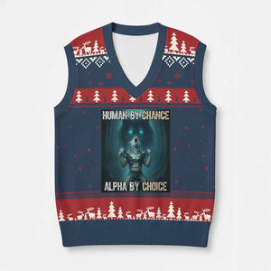 Funny Alpha Wolf Meme V-Neck Knit Sweater Vest Human By Chance Alpha By Choice TS14 Navy Red Print Your Wear