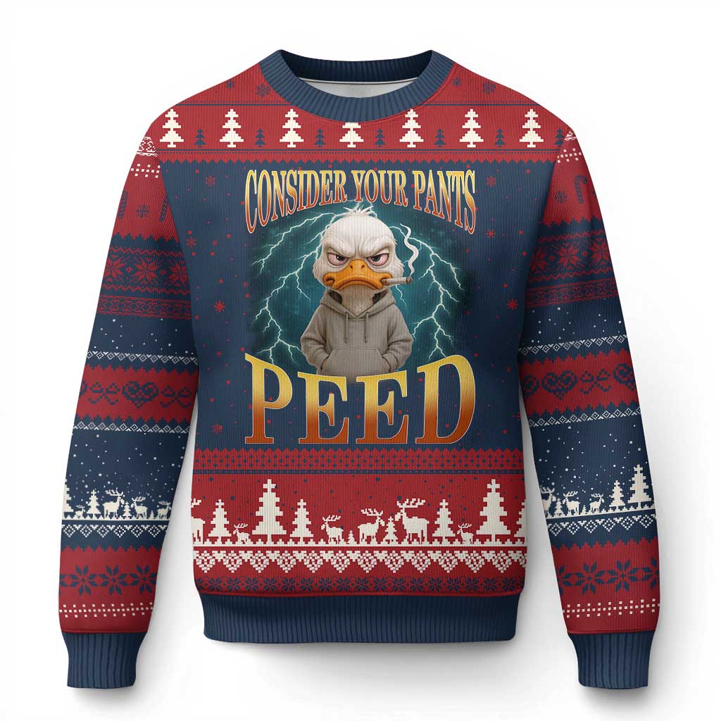 Funny Smoking Goose Meme Ugly Christmas Sweater Consider Your Pants Peed - Print Your Wear