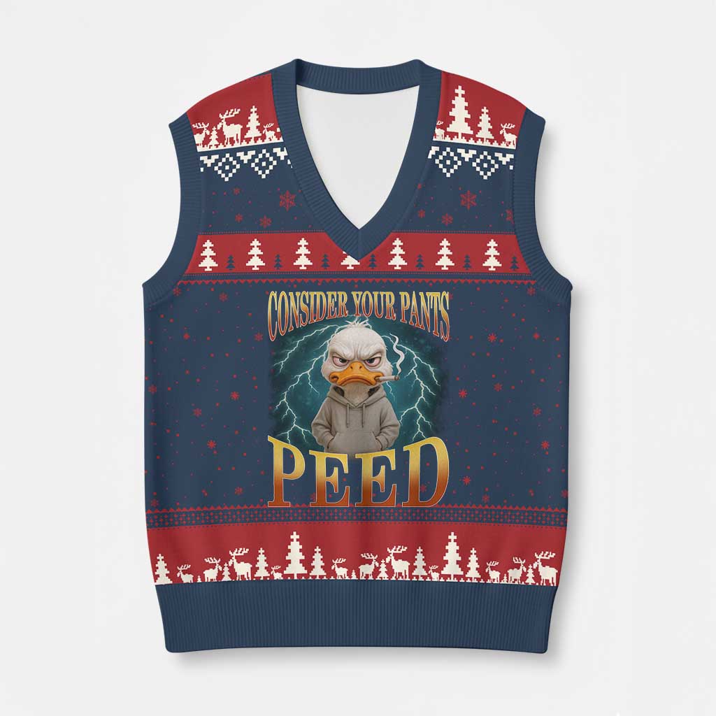 Funny Smoking Goose Meme V-Neck Knit Sweater Vest Consider Your Pants Peed TS14 Navy Red Print Your Wear