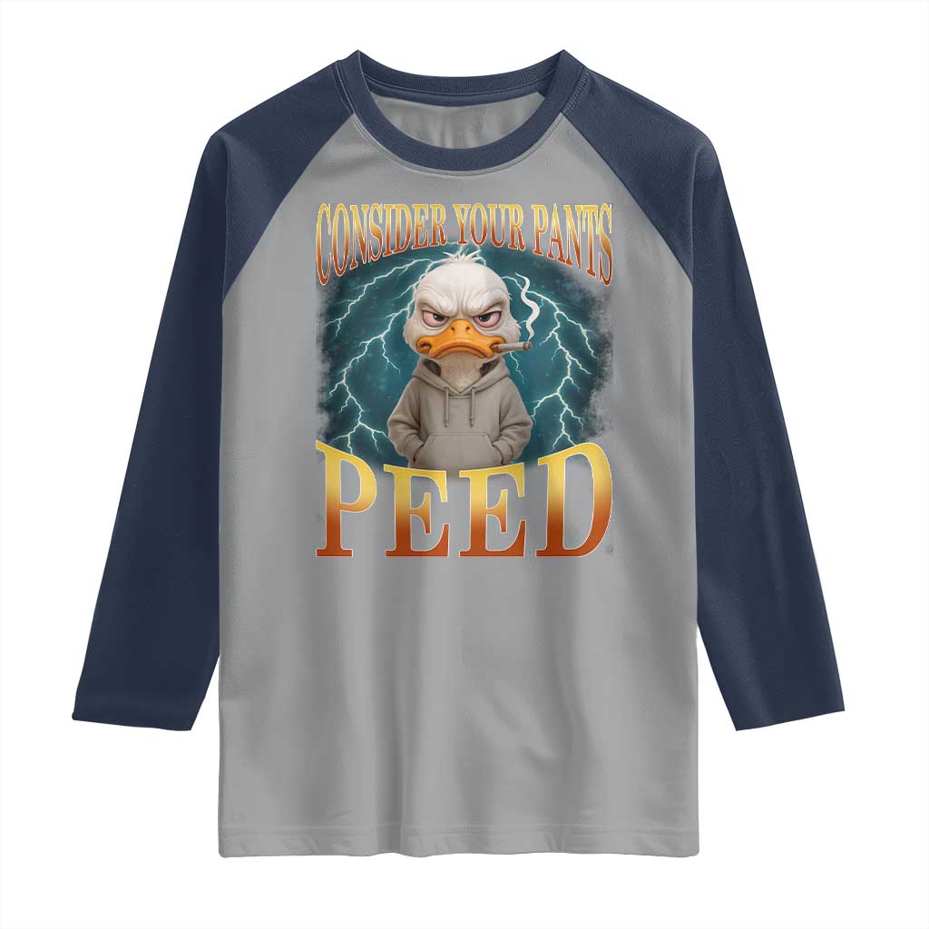 Funny Smoking Goose Meme Raglan Shirt Consider Your Pants Peed TS14 Sport Gray Navy Print Your Wear