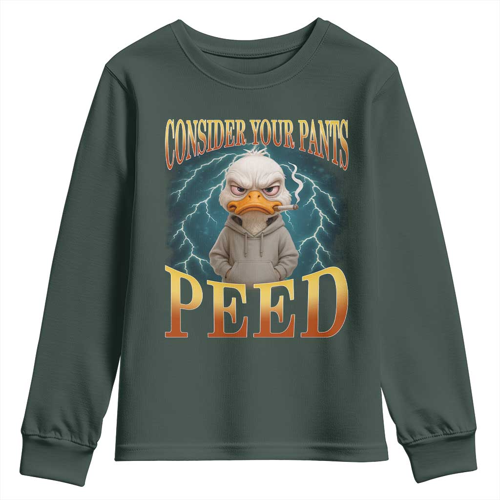 Funny Smoking Goose Meme Youth Sweatshirt Consider Your Pants Peed TS14 Dark Forest Green Print Your Wear
