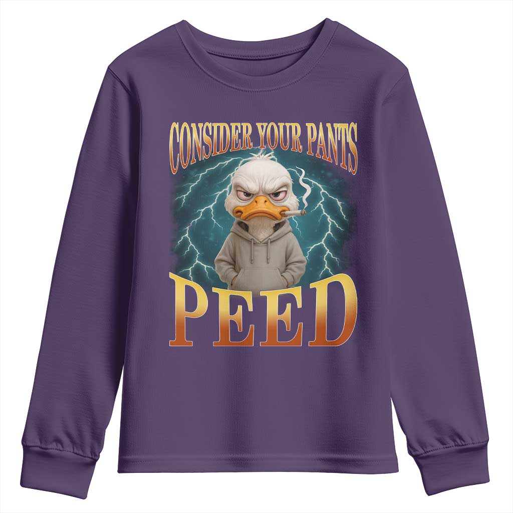 Funny Smoking Goose Meme Youth Sweatshirt Consider Your Pants Peed TS14 Purple Print Your Wear