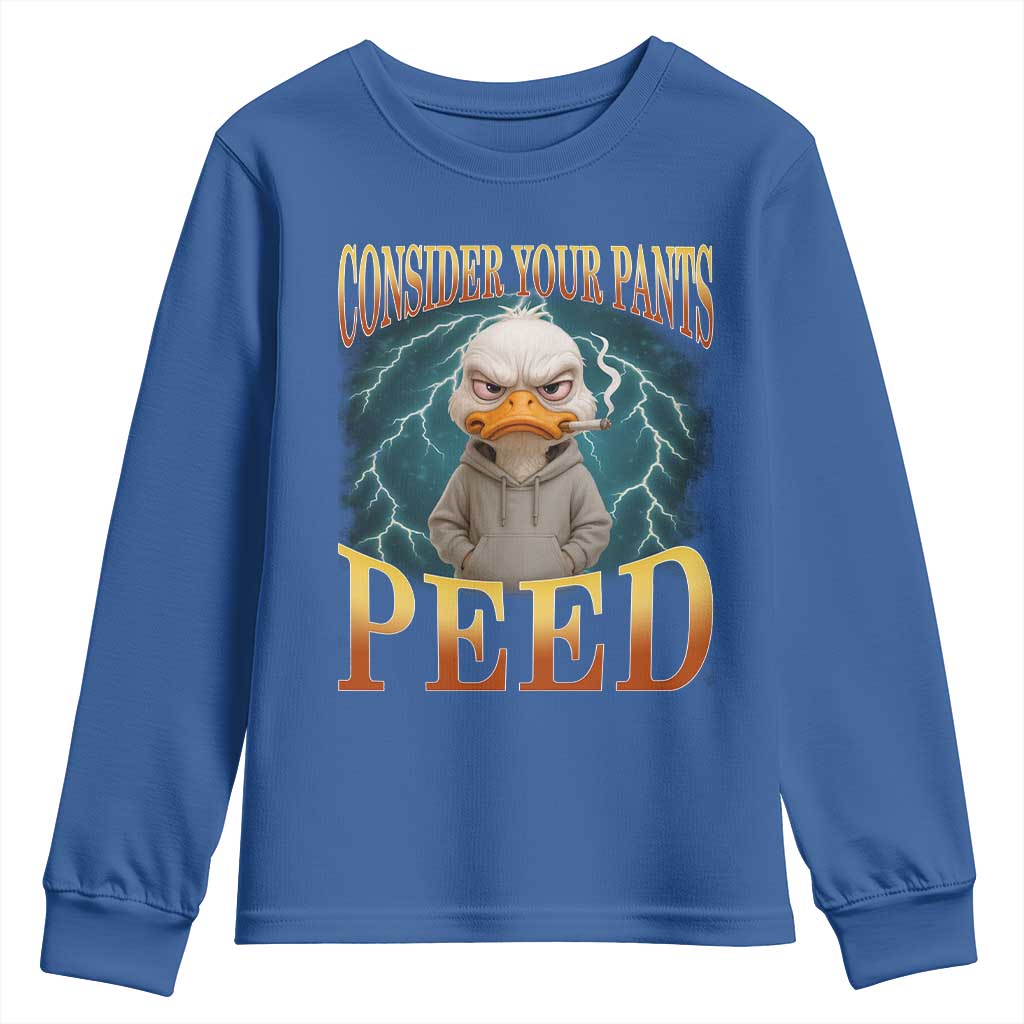 Funny Smoking Goose Meme Youth Sweatshirt Consider Your Pants Peed TS14 Royal Blue Print Your Wear