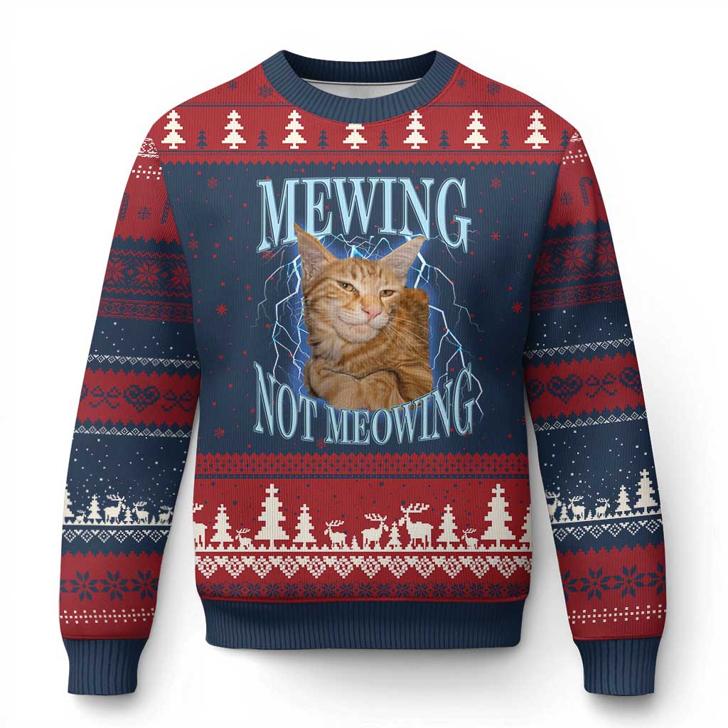 Mewing Not Meowing Ugly Christmas Sweater Funny Cat Meme TS14 Navy Red Print Your Wear