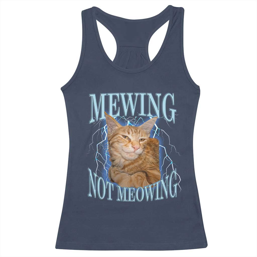 Mewing Not Meowing Racerback Tank Top Funny Cat Meme TS14 Navy Print Your Wear