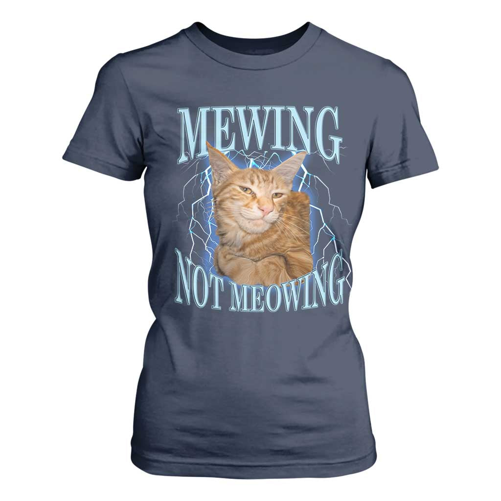 Mewing Not Meowing T Shirt For Women Funny Cat Meme TS14 Navy Print Your Wear