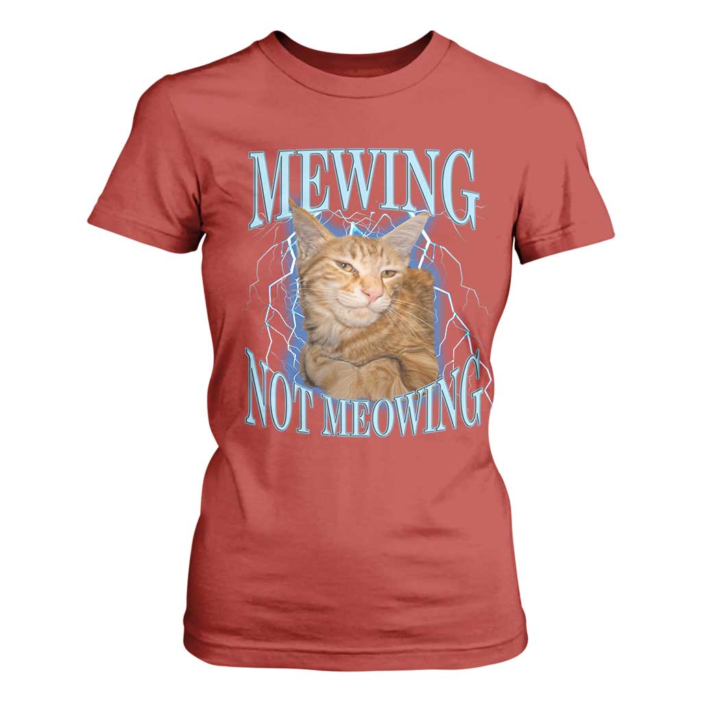 Mewing Not Meowing T Shirt For Women Funny Cat Meme - Print Your Wear