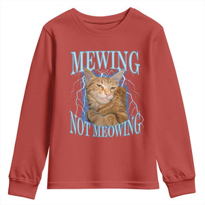 Mewing Not Meowing Youth Sweatshirt Funny Cat Meme TS14 Red Print Your Wear