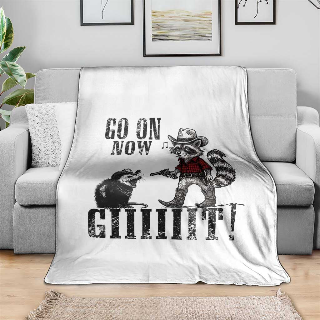 Funny Cowboy Raccoon Opossum Throw Blanket Go On Now Git TS14 Print Your Wear