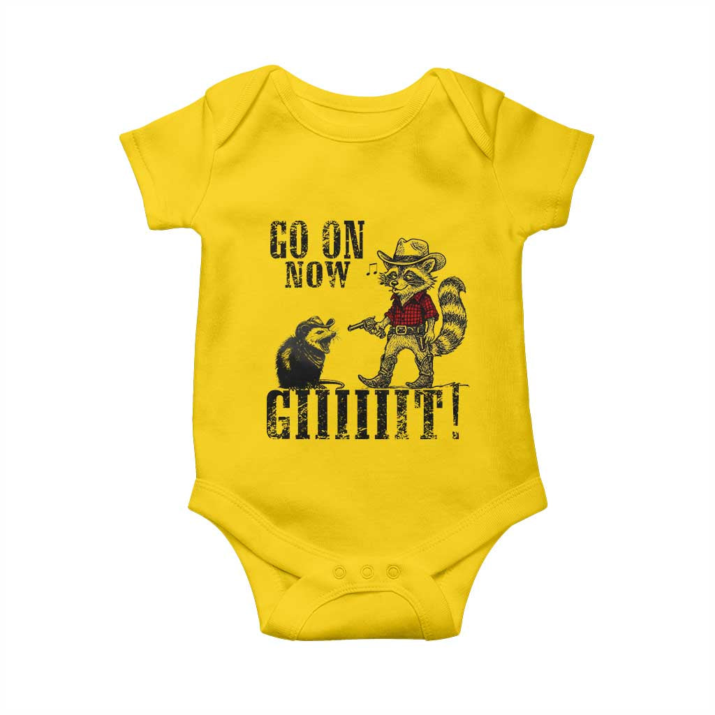 Funny Cowboy Raccoon Opossum Baby Onesie Go On Now Git - Print Your Wear