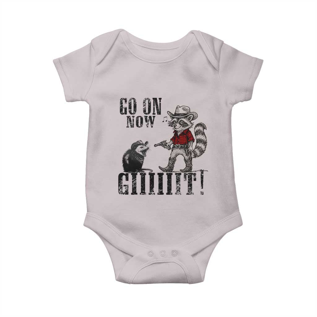 Funny Cowboy Raccoon Opossum Baby Onesie Go On Now Git - Print Your Wear