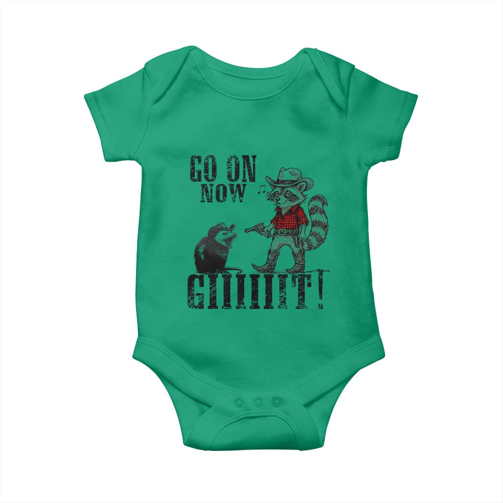 Funny Cowboy Raccoon Opossum Baby Onesie Go On Now Git TS14 Irish Green Print Your Wear