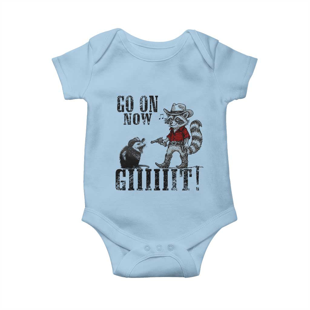 Funny Cowboy Raccoon Opossum Baby Onesie Go On Now Git TS14 Light Blue Print Your Wear