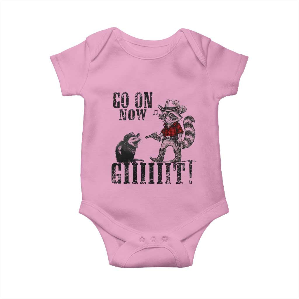 Funny Cowboy Raccoon Opossum Baby Onesie Go On Now Git TS14 Light Pink Print Your Wear