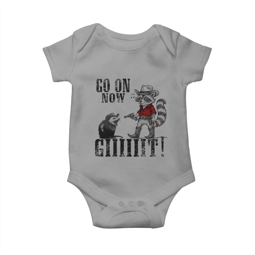 Funny Cowboy Raccoon Opossum Baby Onesie Go On Now Git TS14 Sport Gray Print Your Wear