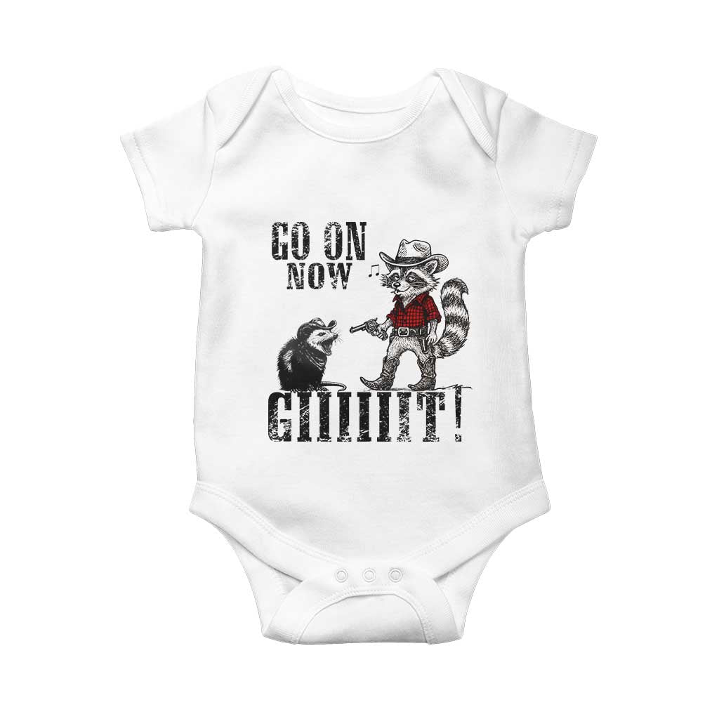Funny Cowboy Raccoon Opossum Baby Onesie Go On Now Git TS14 White Print Your Wear