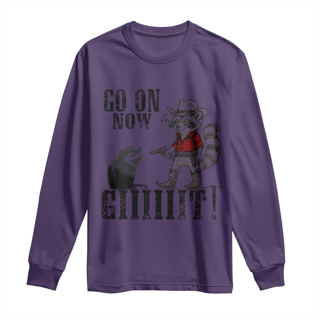 Funny Cowboy Raccoon Opossum Long Sleeve Shirt Go On Now Git TS14 Purple Print Your Wear