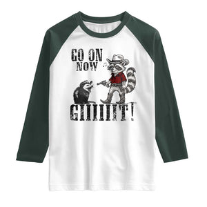 Funny Cowboy Raccoon Opossum Raglan Shirt Go On Now Git TS14 White Dark Forest Green Print Your Wear