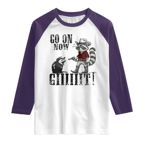 Funny Cowboy Raccoon Opossum Raglan Shirt Go On Now Git TS14 White Purple Print Your Wear
