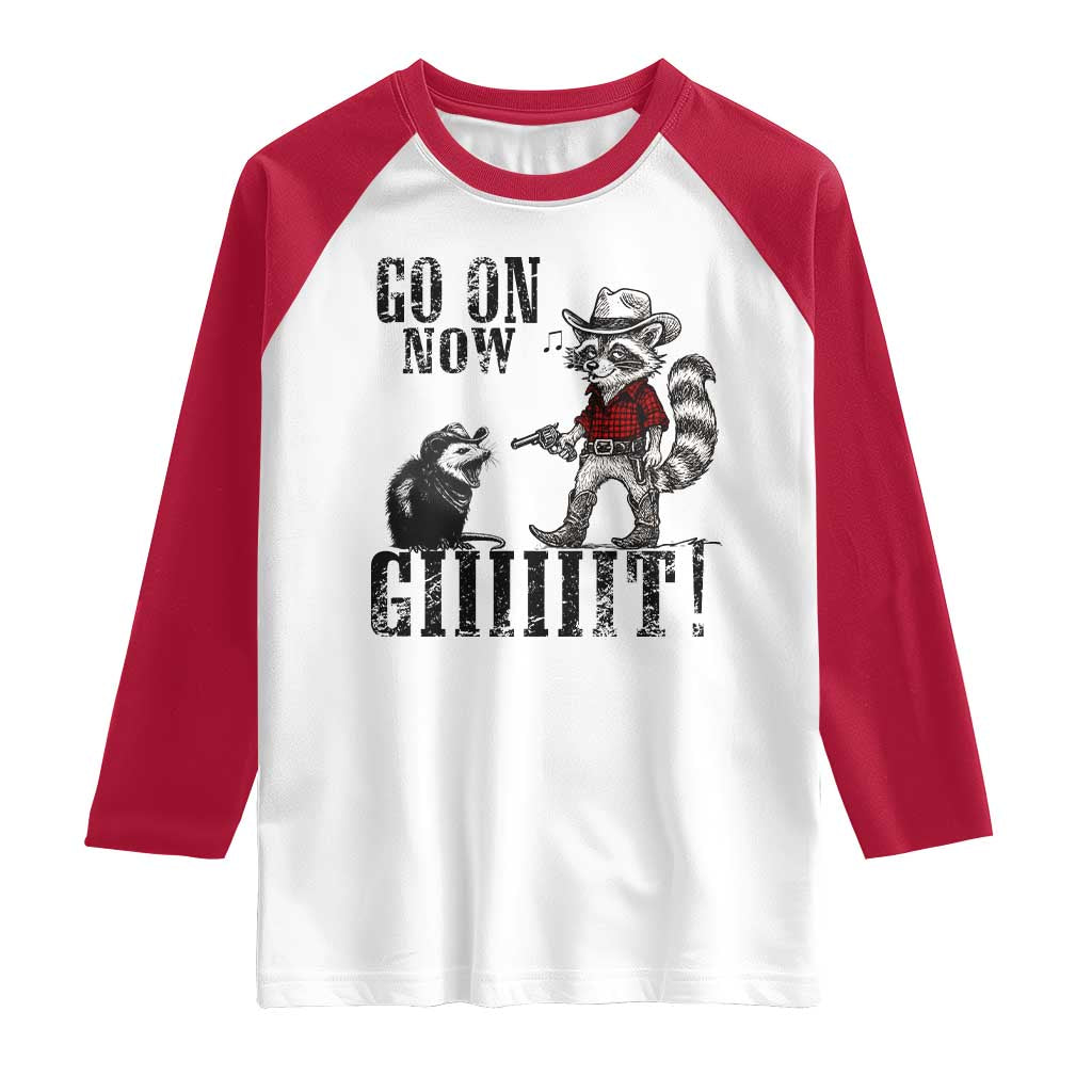 Funny Cowboy Raccoon Opossum Raglan Shirt Go On Now Git TS14 White Red Print Your Wear