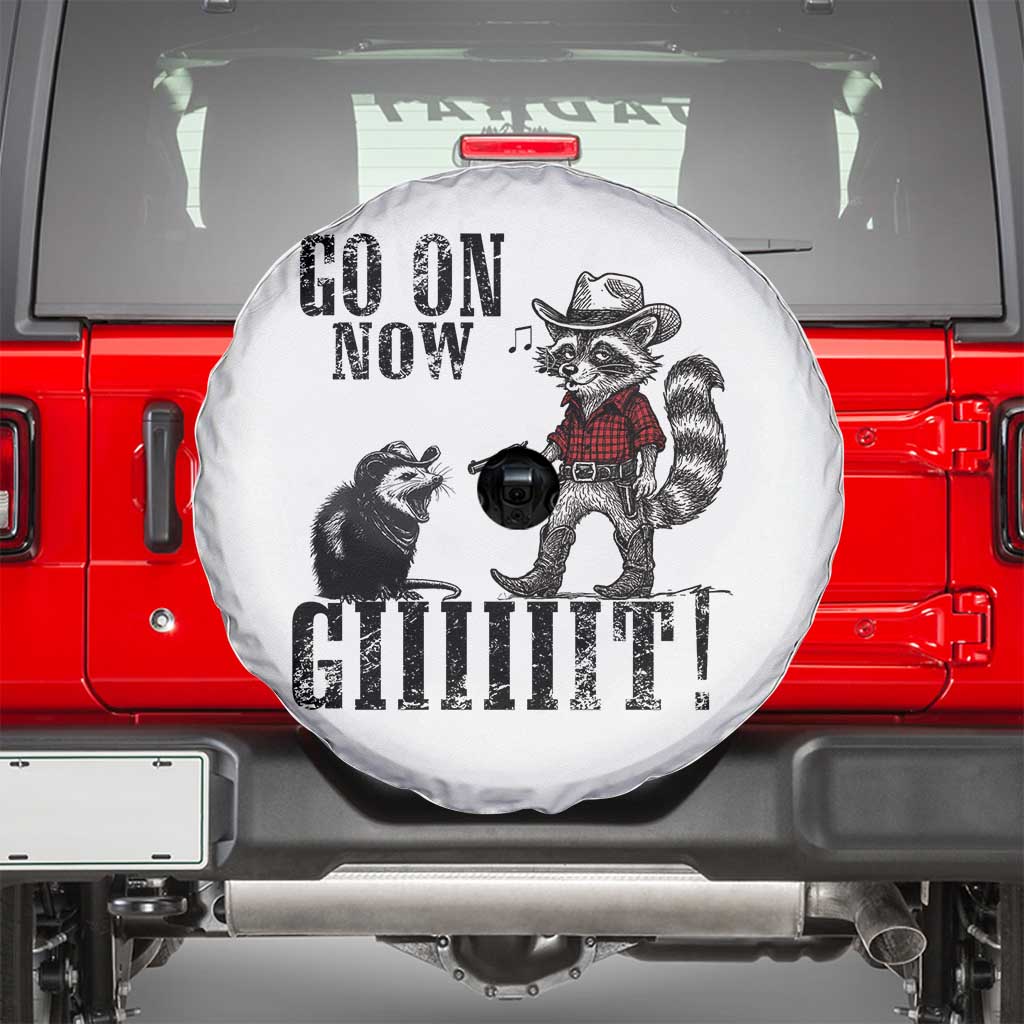 Funny Cowboy Raccoon Opossum Spare Tire Cover Go On Now Git TS14 White Print Your Wear