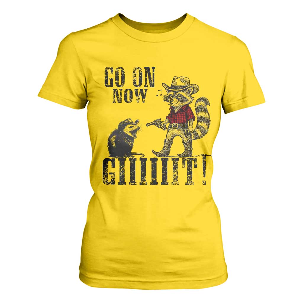 Funny Cowboy Raccoon Opossum T Shirt For Women Go On Now Git TS14 Daisy Print Your Wear