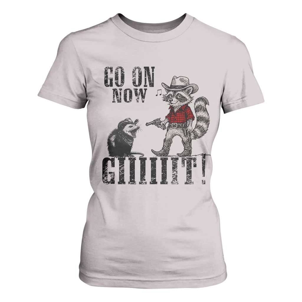 Funny Cowboy Raccoon Opossum T Shirt For Women Go On Now Git - Print Your Wear