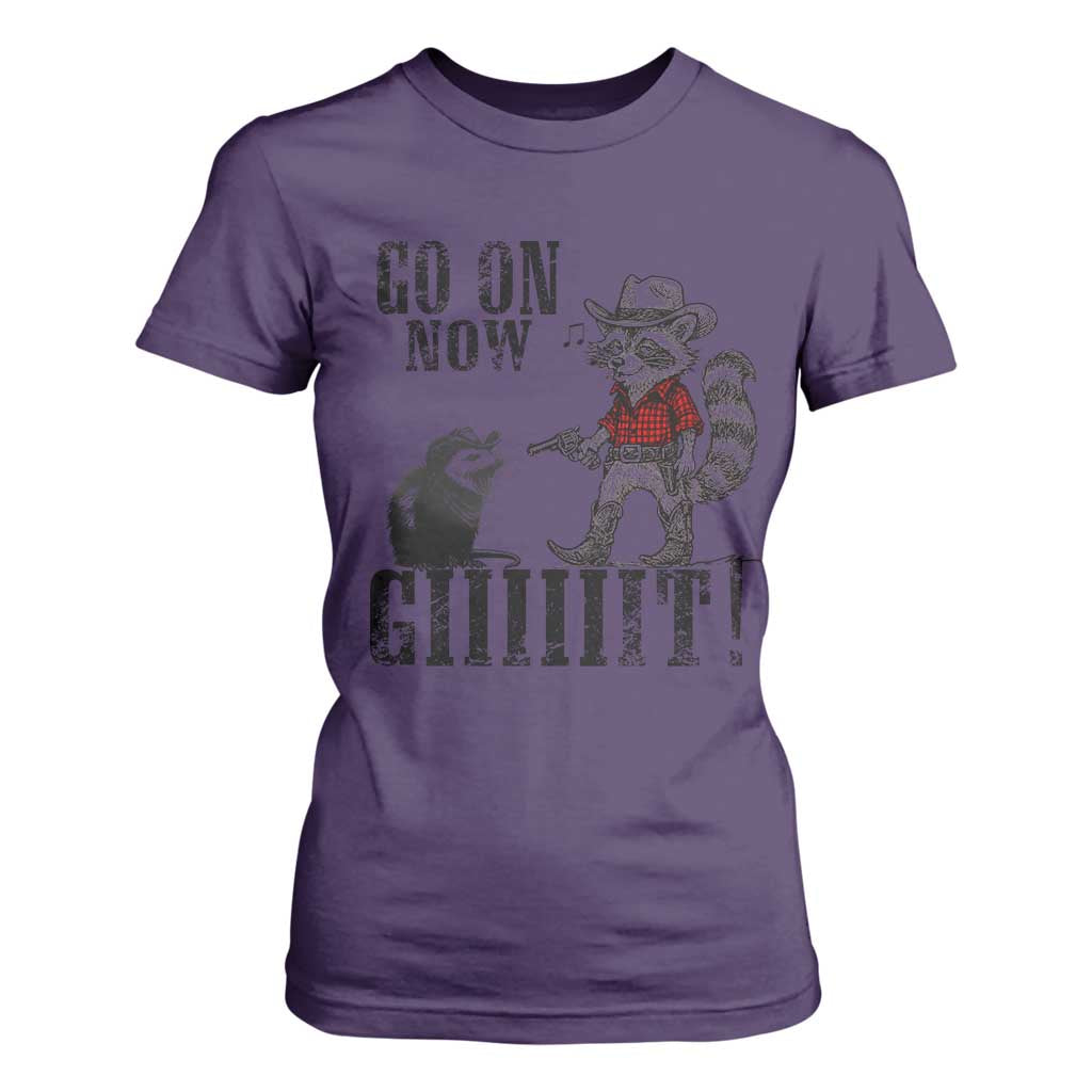 Funny Cowboy Raccoon Opossum T Shirt For Women Go On Now Git TS14 Purple Print Your Wear