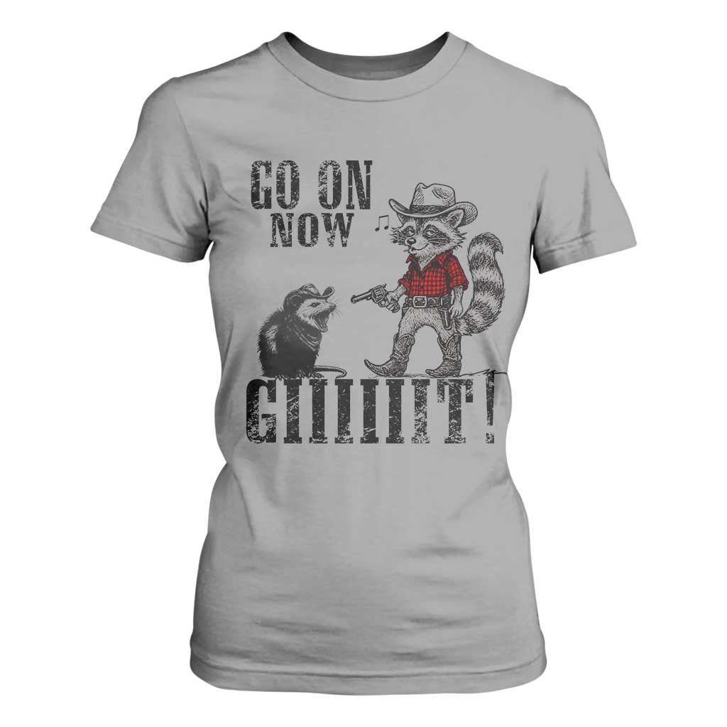 Funny Cowboy Raccoon Opossum T Shirt For Women Go On Now Git - Print Your Wear