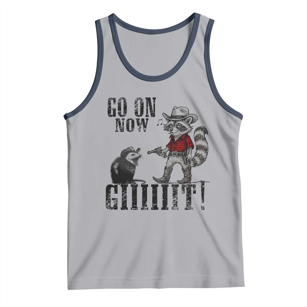 Funny Cowboy Raccoon Opossum Tank Top Go On Now Git TS14 Athletic Heather Navy Print Your Wear