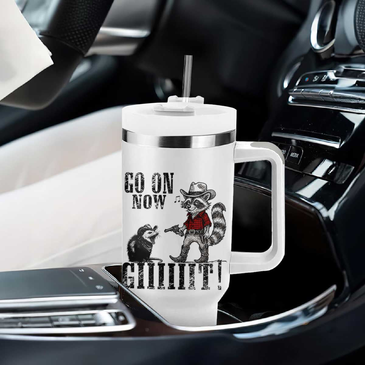 Funny Cowboy Raccoon Opossum Tumbler With Handle Go On Now Git TS14 Print Your Wear