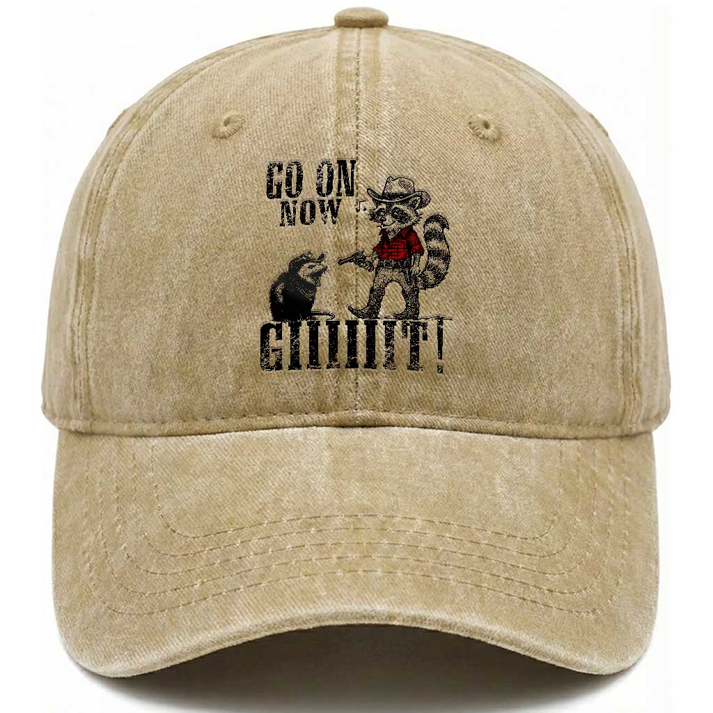 Funny Cowboy Raccoon Opossum Washed Cotton Baseball Cap Go On Now Git TS14 Washed Cap Universal Fit Khaki Print Your Wear