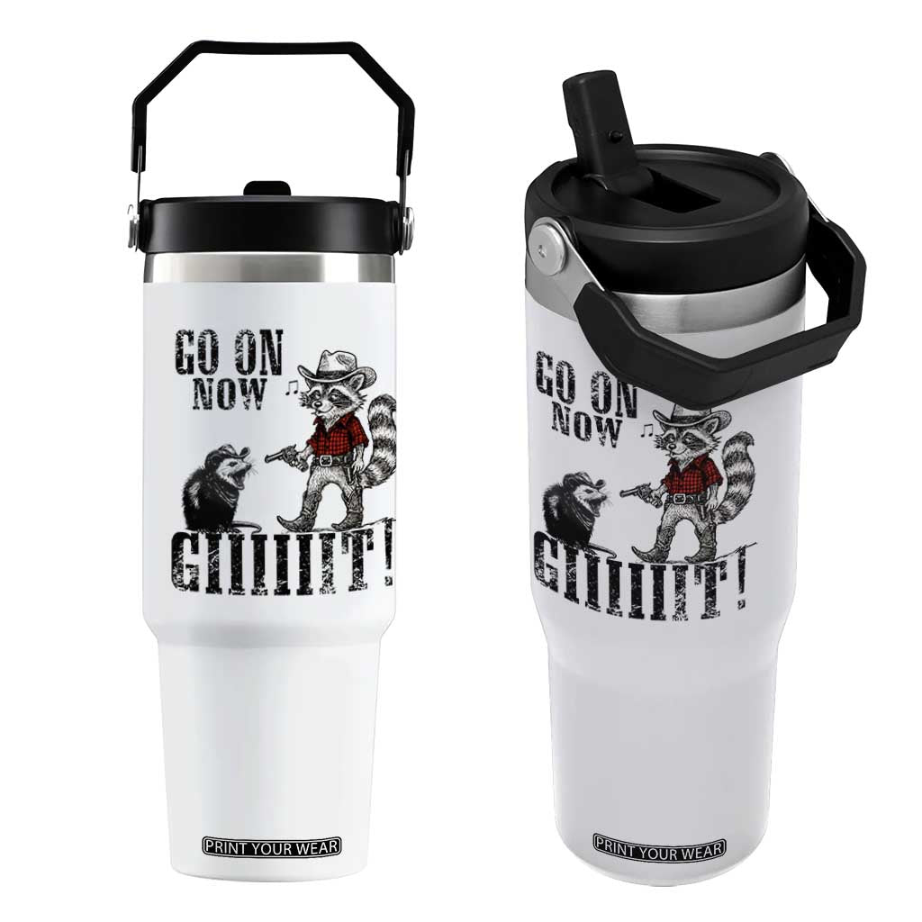 Funny Cowboy Raccoon Opossum Flip Straw Tumbler Go On Now Git TS14 One Size: 30 oz White Print Your Wear